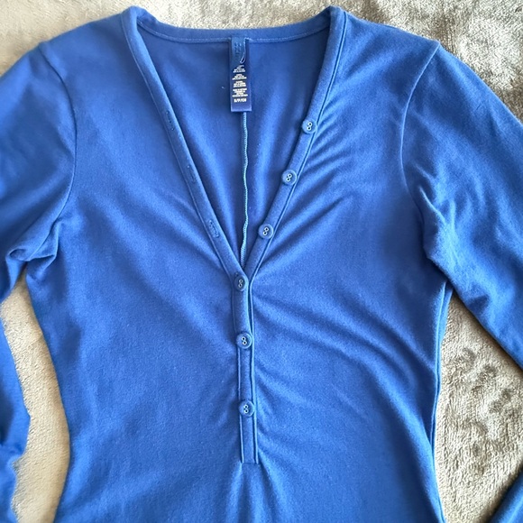 Skims Long Sleeve Henley One Piece Romper Size S Blue Cotton Lounge Sleepwear - Picture 4 of 10